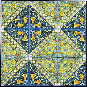 Bakgrundskakel, Färg flerfärgade, Stil hanverksmässig, Majolika, 20x20 cm, Yta halvblank